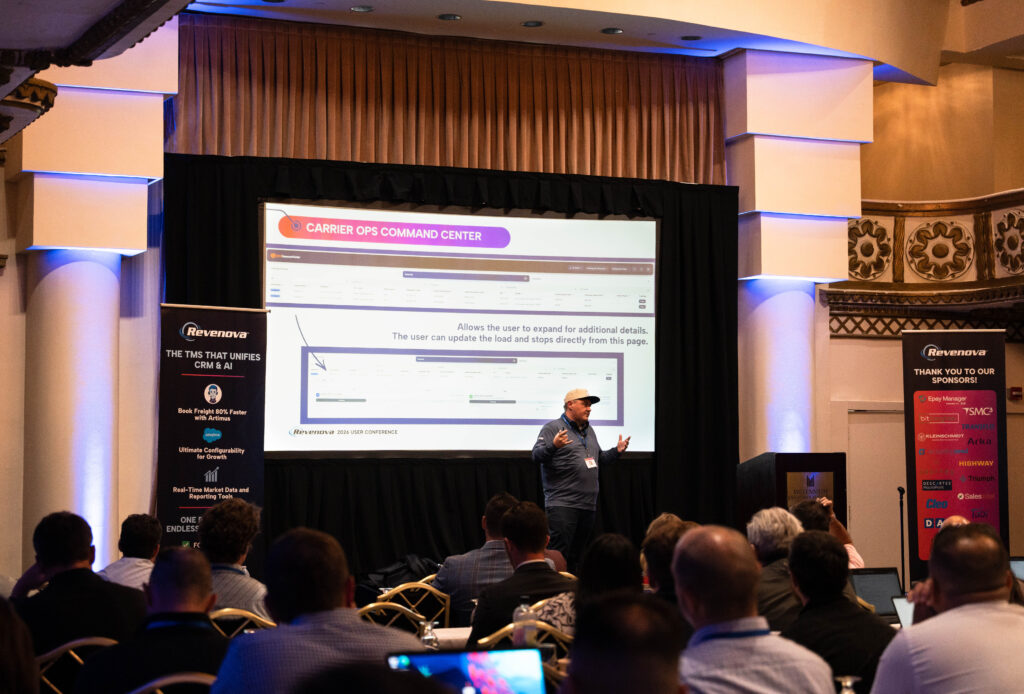 Austin Wallin presenting on end-user experience at Revenova's User Conference, prior to joining Revenova as VP of Product Strategy