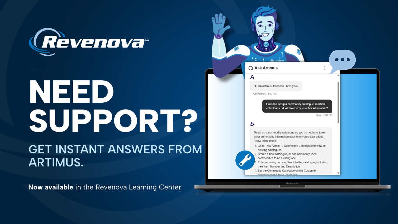 Get instant support from Artimus in Revenova TMS